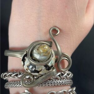 Artisan Made Silver Plated Fork Bracelet with Shell